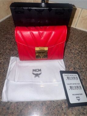 MCM Red Quilted Leather Wallet NWT full inclusion